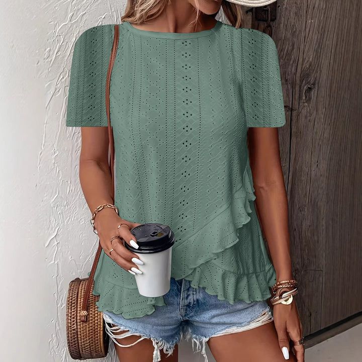Blouse for women with ruffle details and a floral insert Lune London