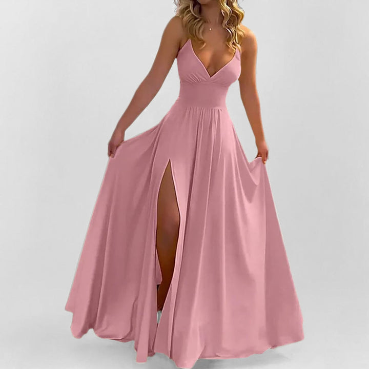 Robe maxi fluide pour femmes avec décolleté en V profond et fente haute Chic & Stil