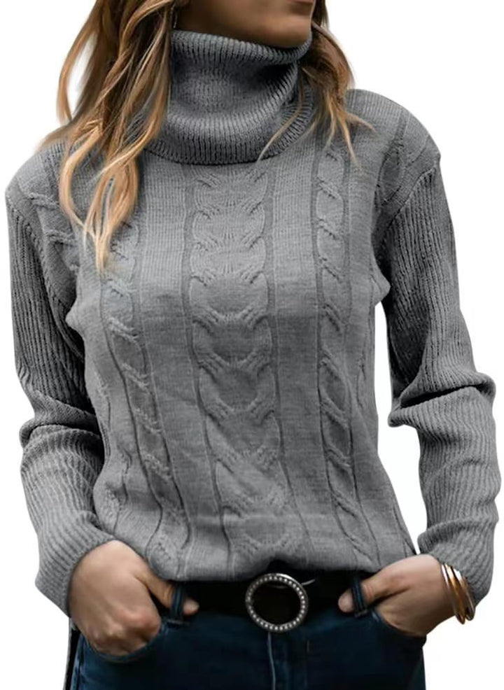 Knit sweater for women with high collar and relief pattern with braids Lune London