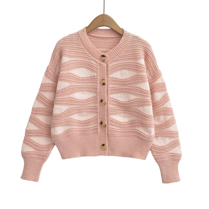 Knit jacket for women with a textured pattern and high-quality wooden buttons Lune London