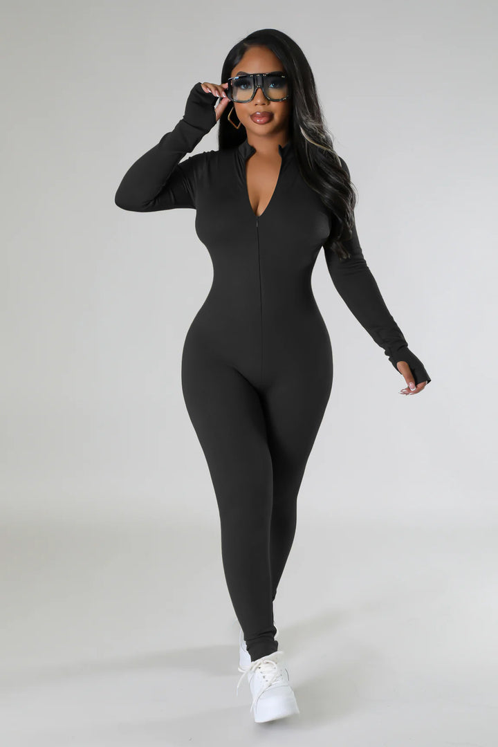 Fitted long jumpsuit for women with full zip Lune London