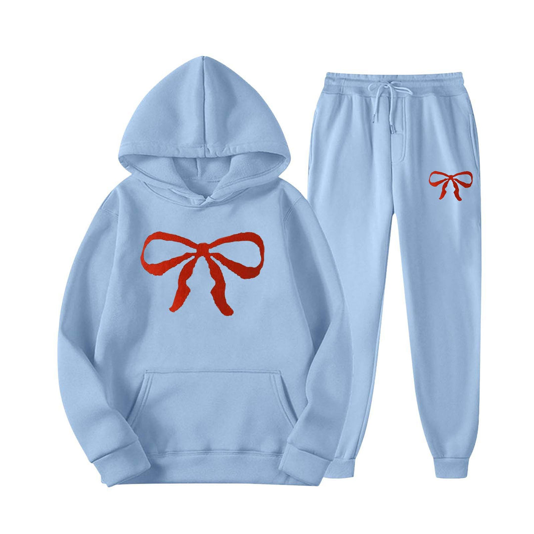 Women's hooded sweat suit with creative bow motif and comfortable fit Chic & Stil