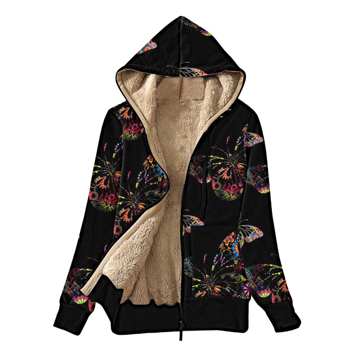 Casual women's jacket with hood and colorful butterfly design Lune London