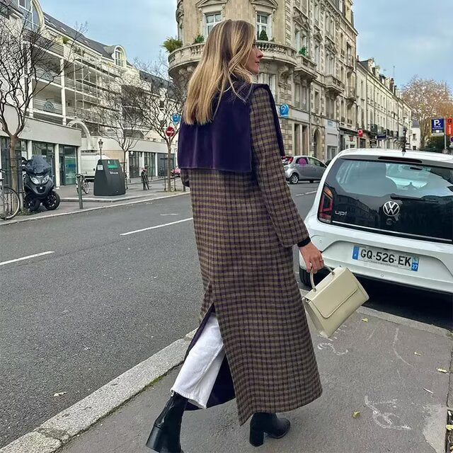 Plaid trench coat for women with luxurious velvet details Lune London