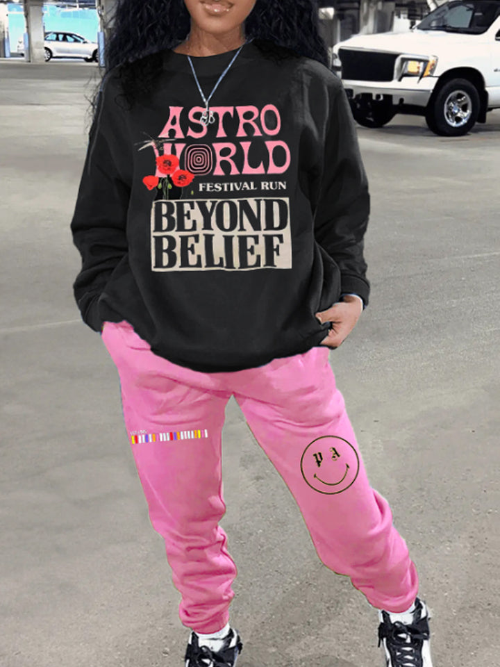 Women long sleeve t-shirt and casual jogging set with eye-catching graphic design Lune London