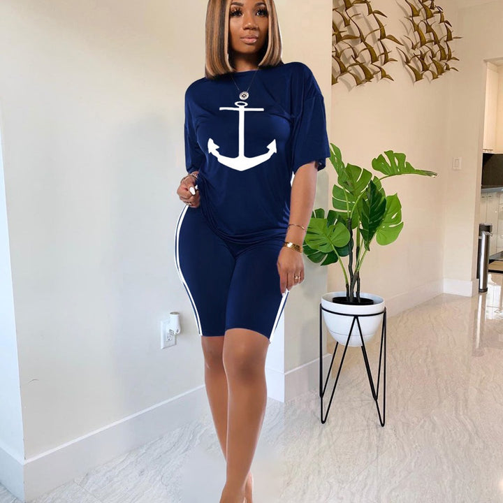 Robe de sport pour femmes à manches courtes avec design d'ancre maritime Chic & Stil