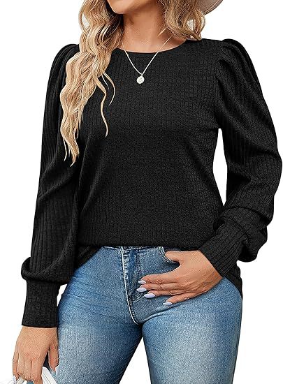 Ladies Elegant ribbed knit top with puff sleeves Lune London