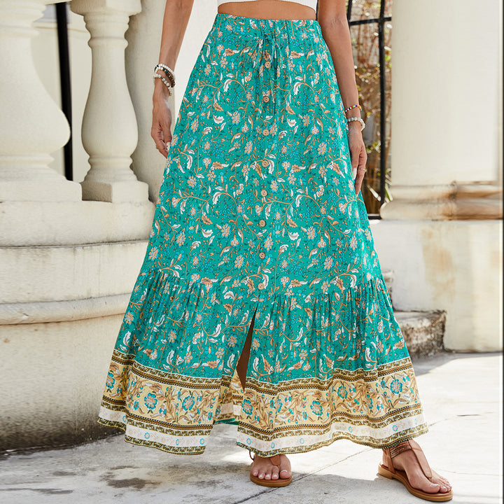 Maxi skirt for women with floral print and adjustable waistband Lune London