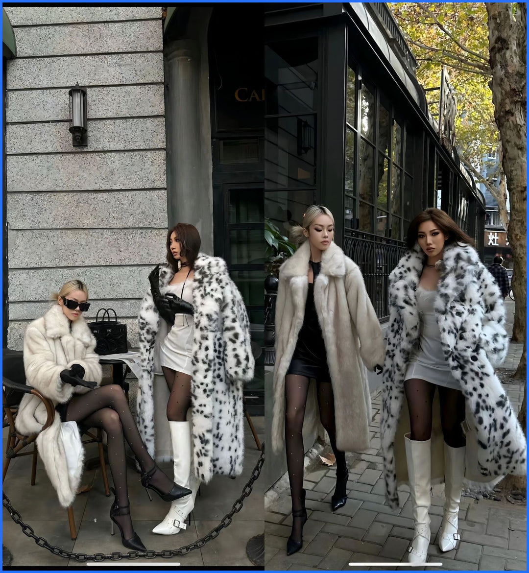 Ladies Luxurious Faux Fur Coat with Leopard Pattern Lune London