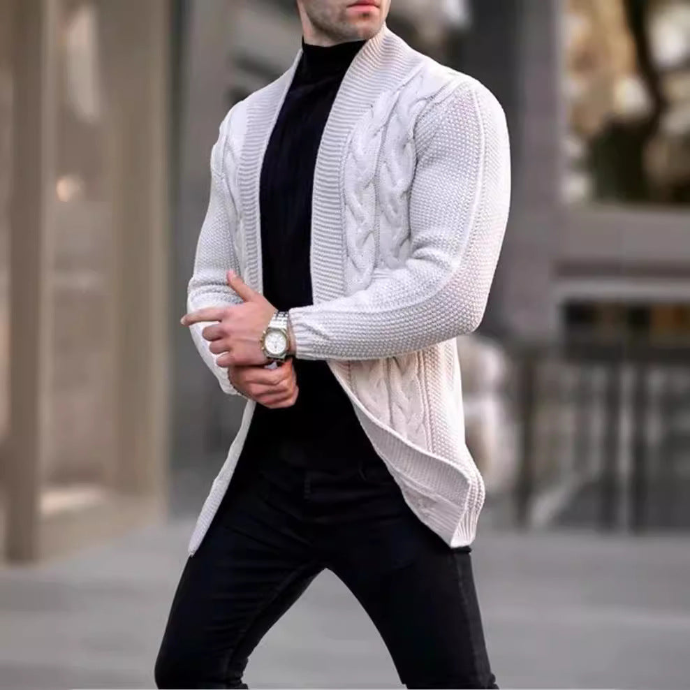 Chunky knit cardigan for men with trendy braided pattern and relaxed fit Lune London