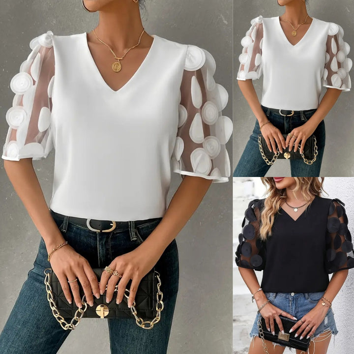 Lune London Transparent Balloon Sleeve V Neck Blouse for Women