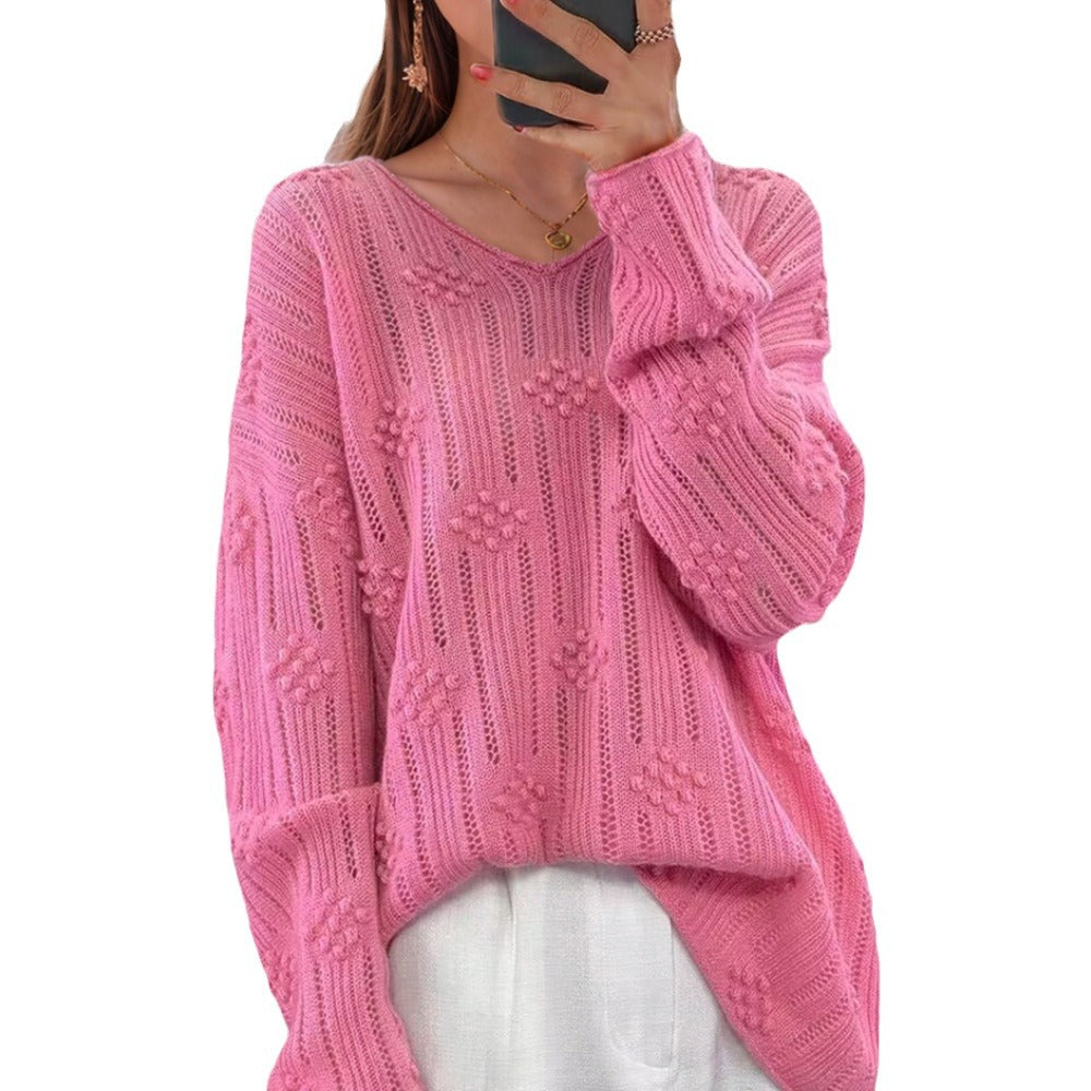 Knit sweater for women with detailed pattern and V-neck Lune London