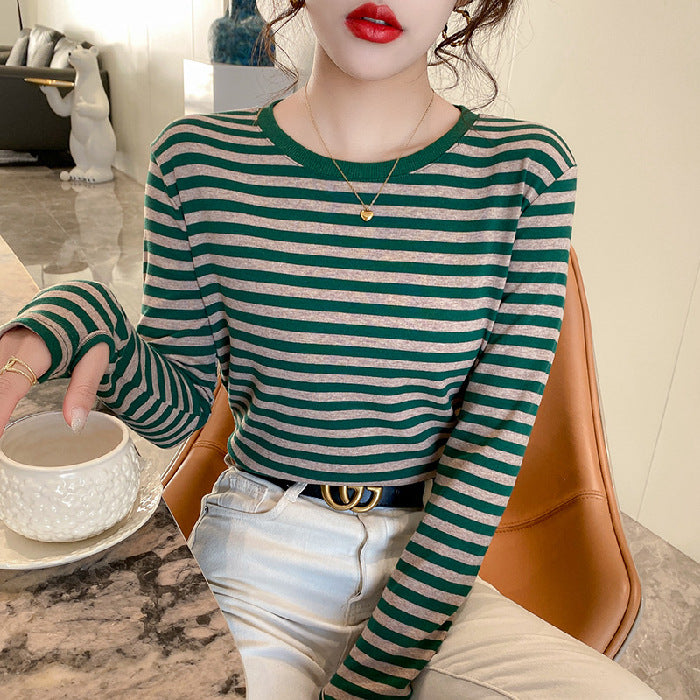 Women Long Sleeve Shirt with Maritime Striped Pattern Chic & Stil