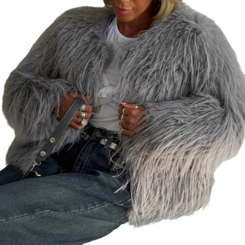 Ladies Chic and Stylish Oversized Sleeve Faux Fur Jacket