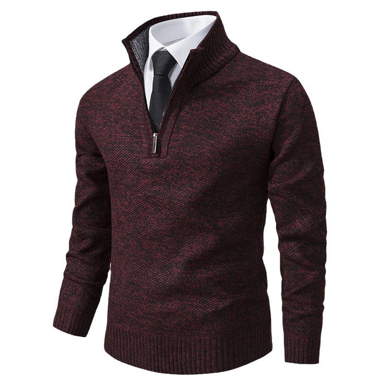 Elegant knitted sweater for men with half-zip and textured surface Lune London