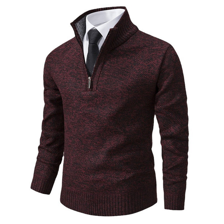 Elegant knitted sweater for men with half-zip and textured surface Lune London