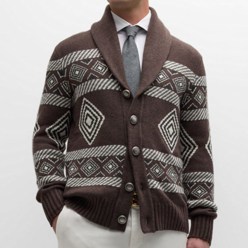 Men's knit jacket with a modern graphic pattern and a classic collar Lune London