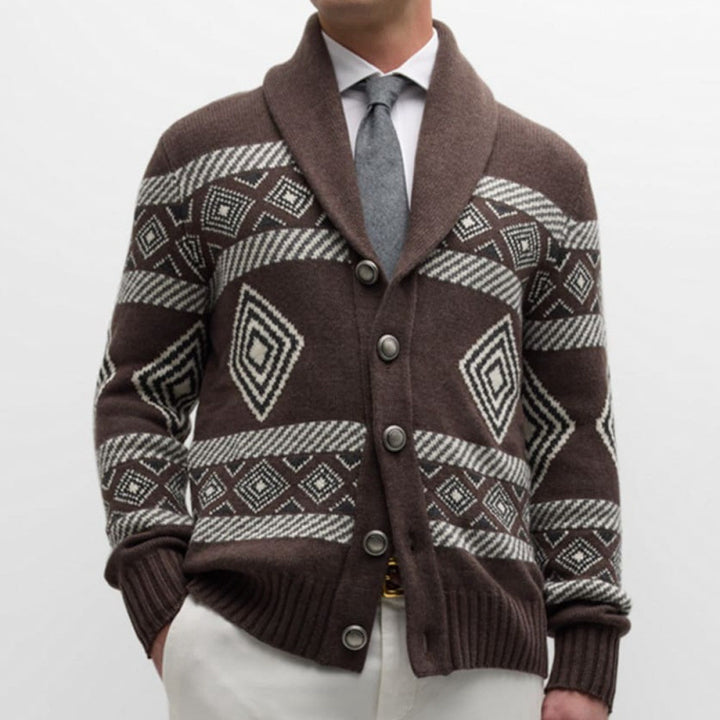 Men's knit jacket with a modern graphic pattern and a classic collar Lune London