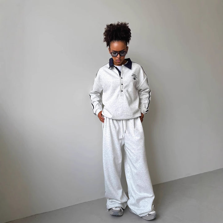 Women’s sporty leisure set with a trendy collar and wide legs Lune London