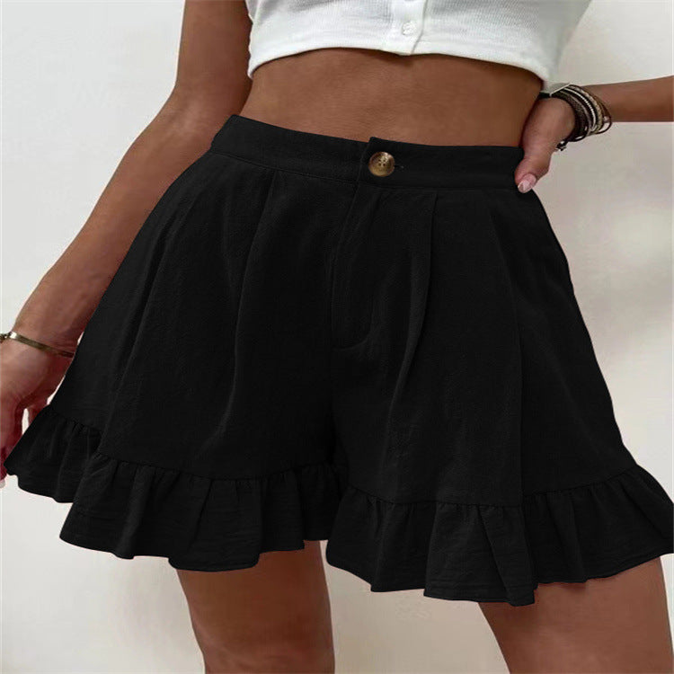 Ruffled shorts for women with elastic waistband and side pockets Lune London