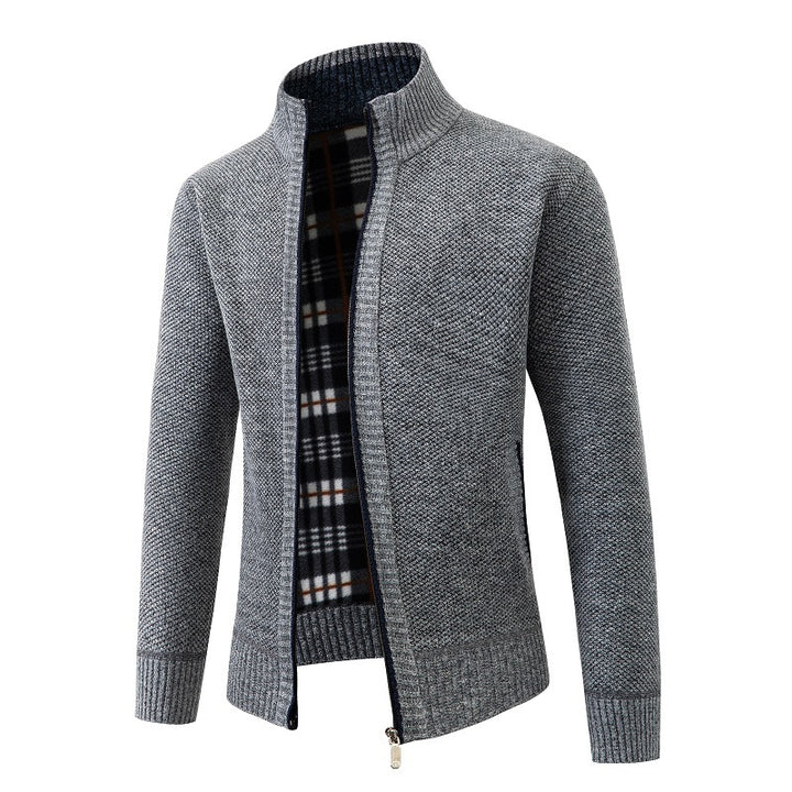 Men's knit jacket with modern stand-up collar and practical side pockets Lune London