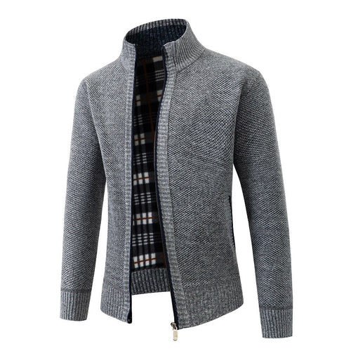 Men's knit jacket with modern stand-up collar and practical side pockets Lune London
