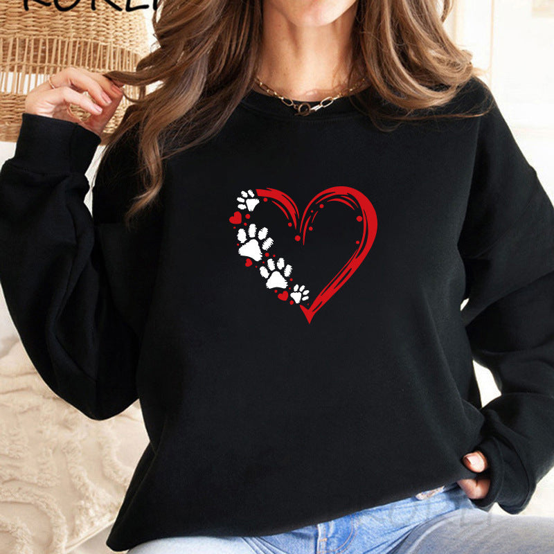 Sweatshirt pour femmes avec un design créatif de cœur et de patte Chic & Stil