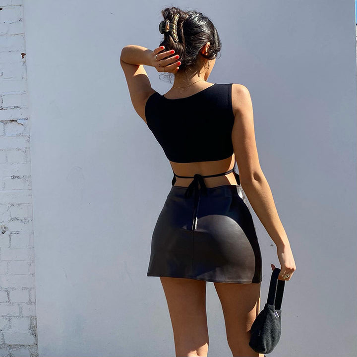 Ladies Crop Top Tie-Back Lune London