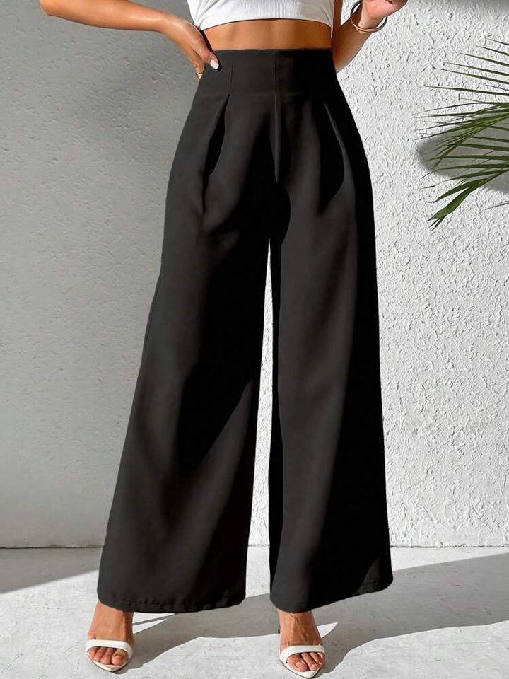 High-waisted wide-leg pants for women with decorative pleats Lune London