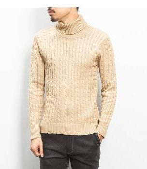 Knit sweater for men with high collar and cable knit pattern Lune London