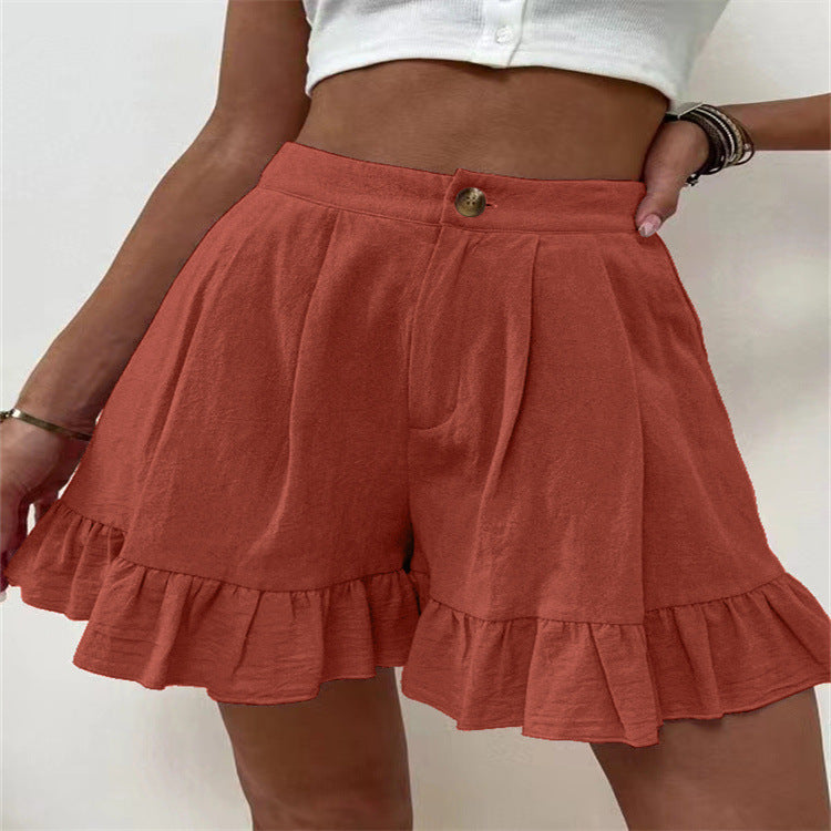 Ruffled shorts for women with elastic waistband and side pockets Lune London