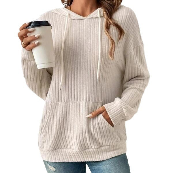 Women casual hoodie sweatshirt with ribbed structure and practical kangaroo pocket Lune London
