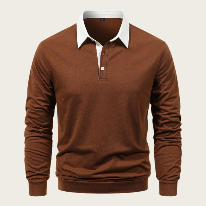 Men's long sleeve polo with contrast collar and high-quality cotton Lune London
