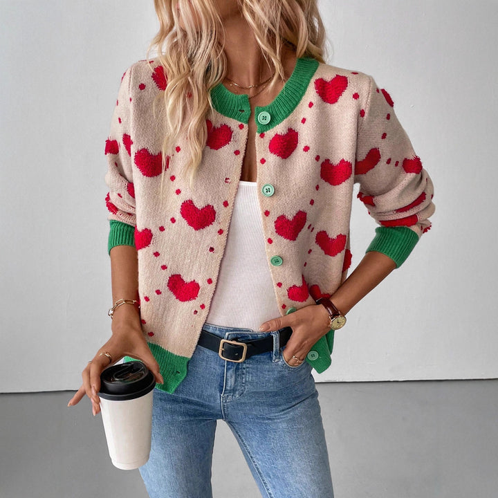 Women's knitted jacket with heart-shaped design and contrasting sleeves Lune London