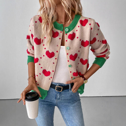 Women's knitted jacket with heart-shaped design and contrasting sleeves Lune London