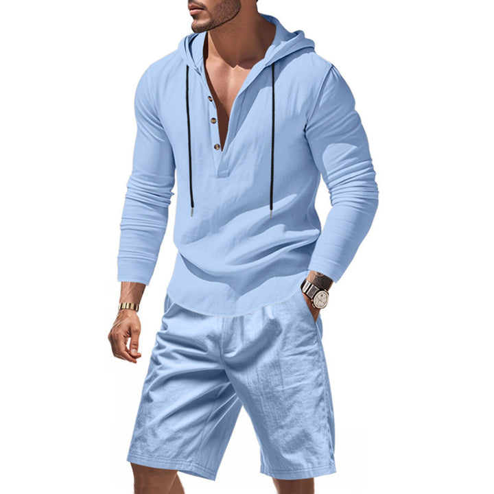 Men's casual hoodie t-shirt with a modern button design and comfortable shorts Lune London