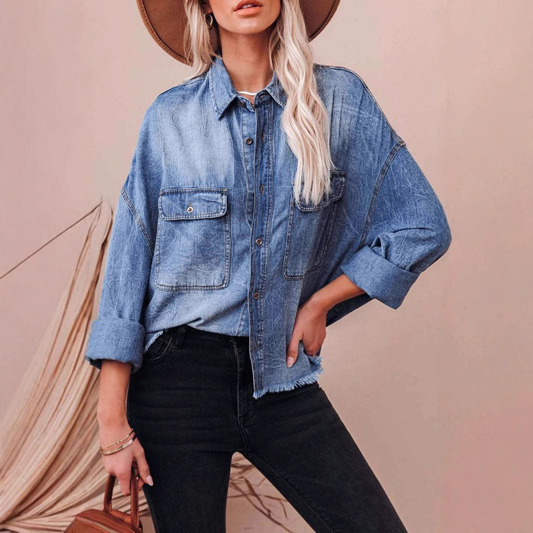 Casual oversized denim shirt for women with patch pockets Lune London