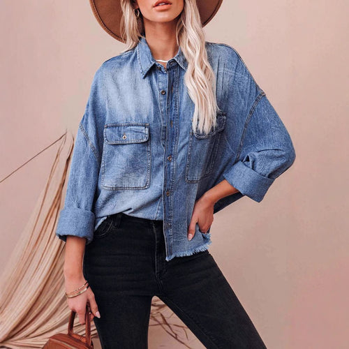 Casual oversized denim shirt for women with patch pockets Lune London