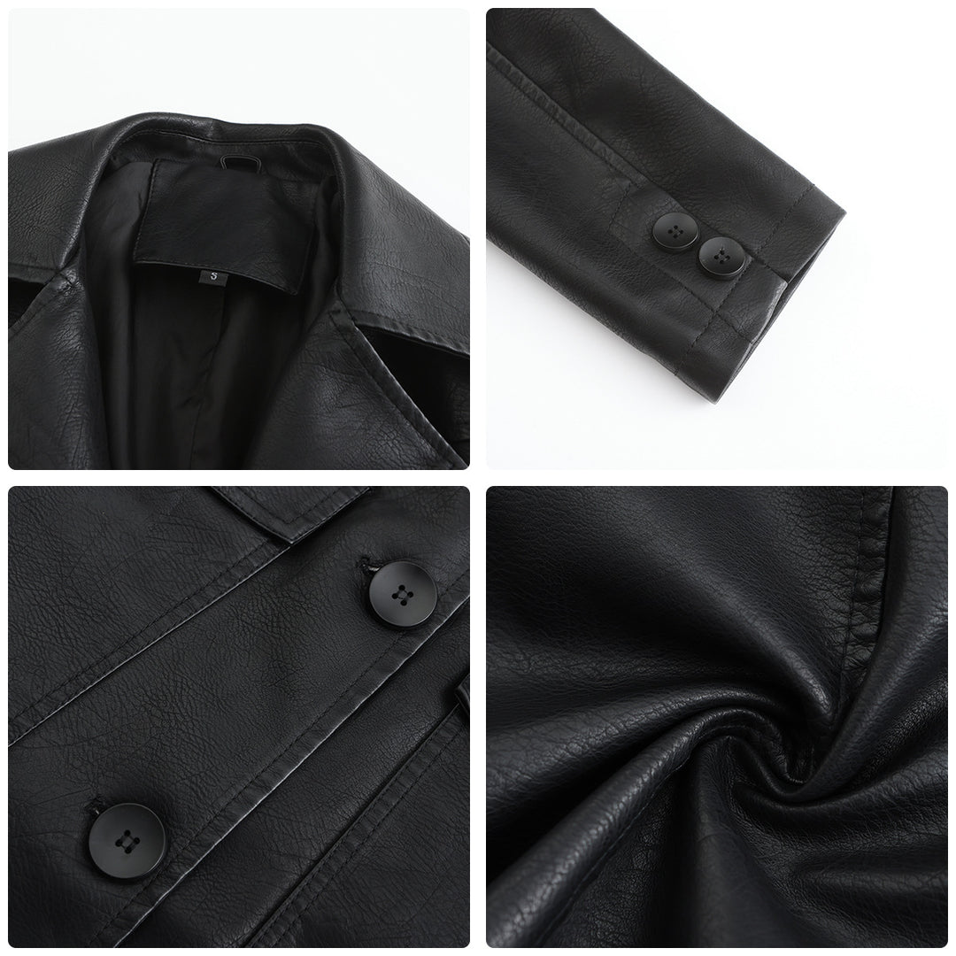 Trendy faux leather blazer for women with practical pockets Lune London