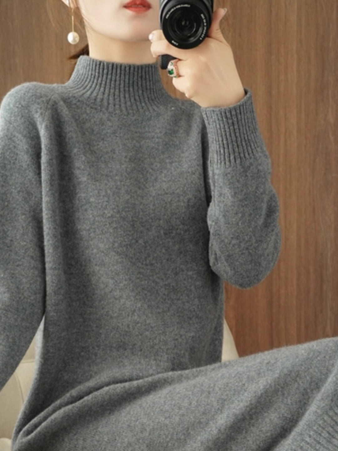 Knit dress for women with high collar and slightly oversized fit Lune London