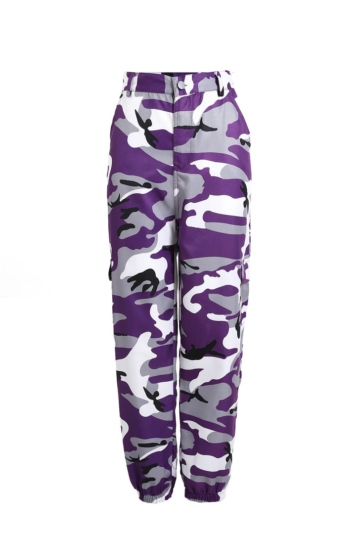 Women's cargo pants with elastic waistband and stylish camouflage design Lune London