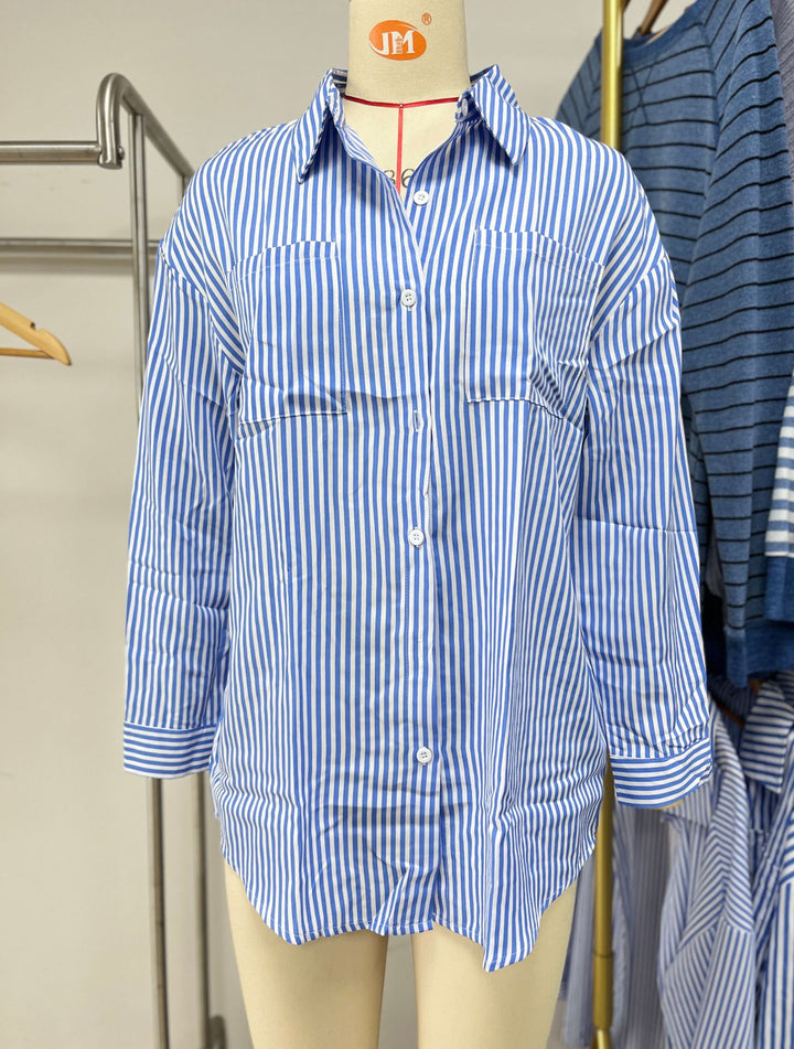Casual oversized shirt for women with a subtle striped pattern and button details Lune London