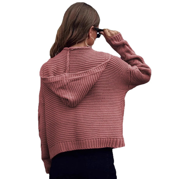 Chunky knit jacket for women with hood and relief pattern Lune London