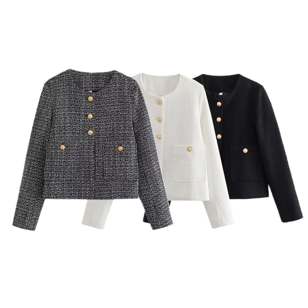 Fashionable tweed jacket for women with textured fabric Lune London