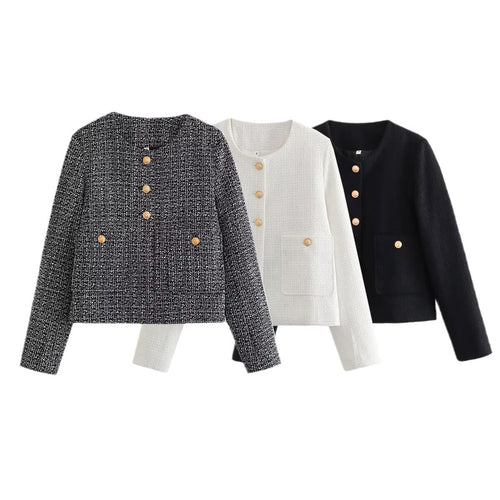 Fashionable tweed jacket for women with textured fabric Lune London