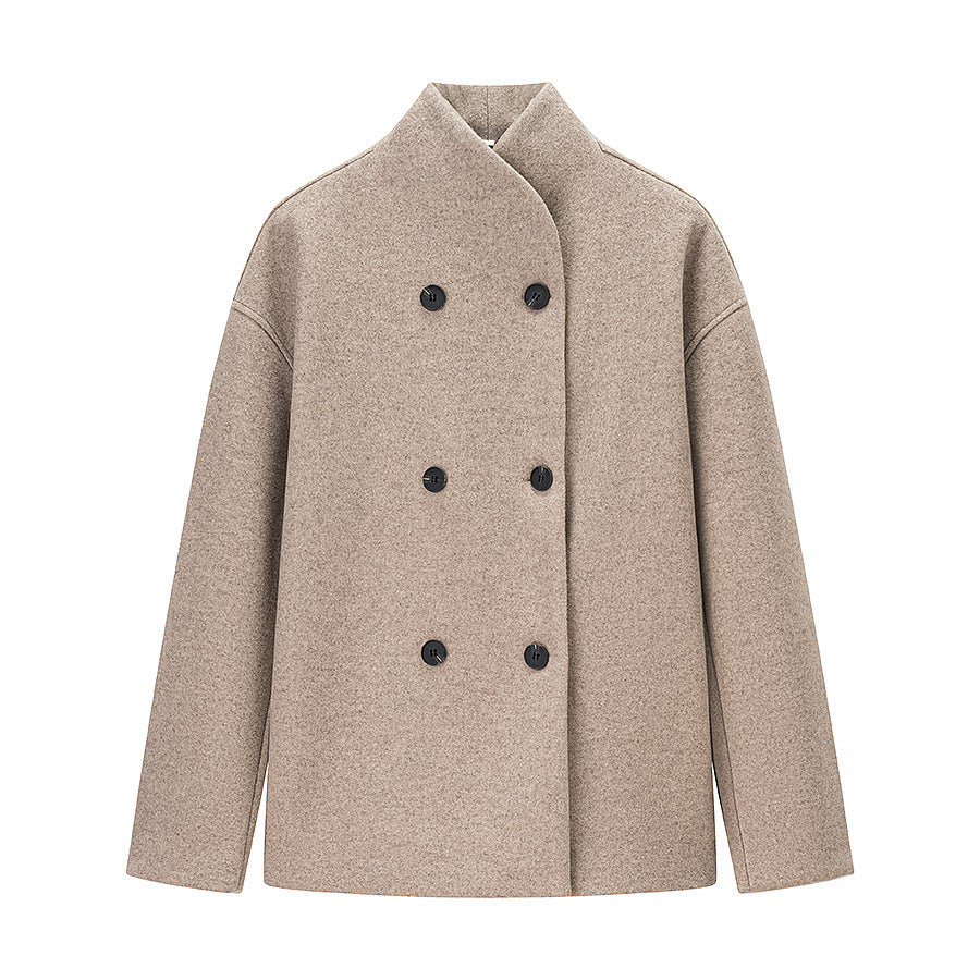 Oversized wool jacket for women with double-breasted buttons and modern high collar Lune London