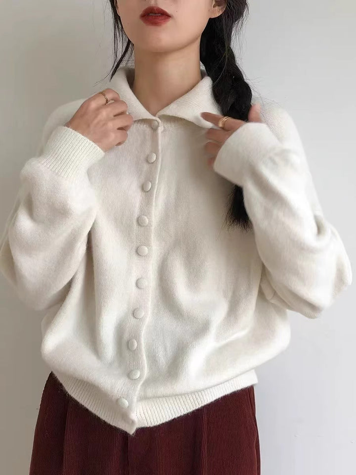 Ladies cardigan with high collar and decorative buttons Lune London