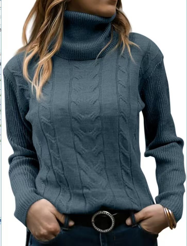 Knit sweater for women with high collar and relief pattern with braids Lune London