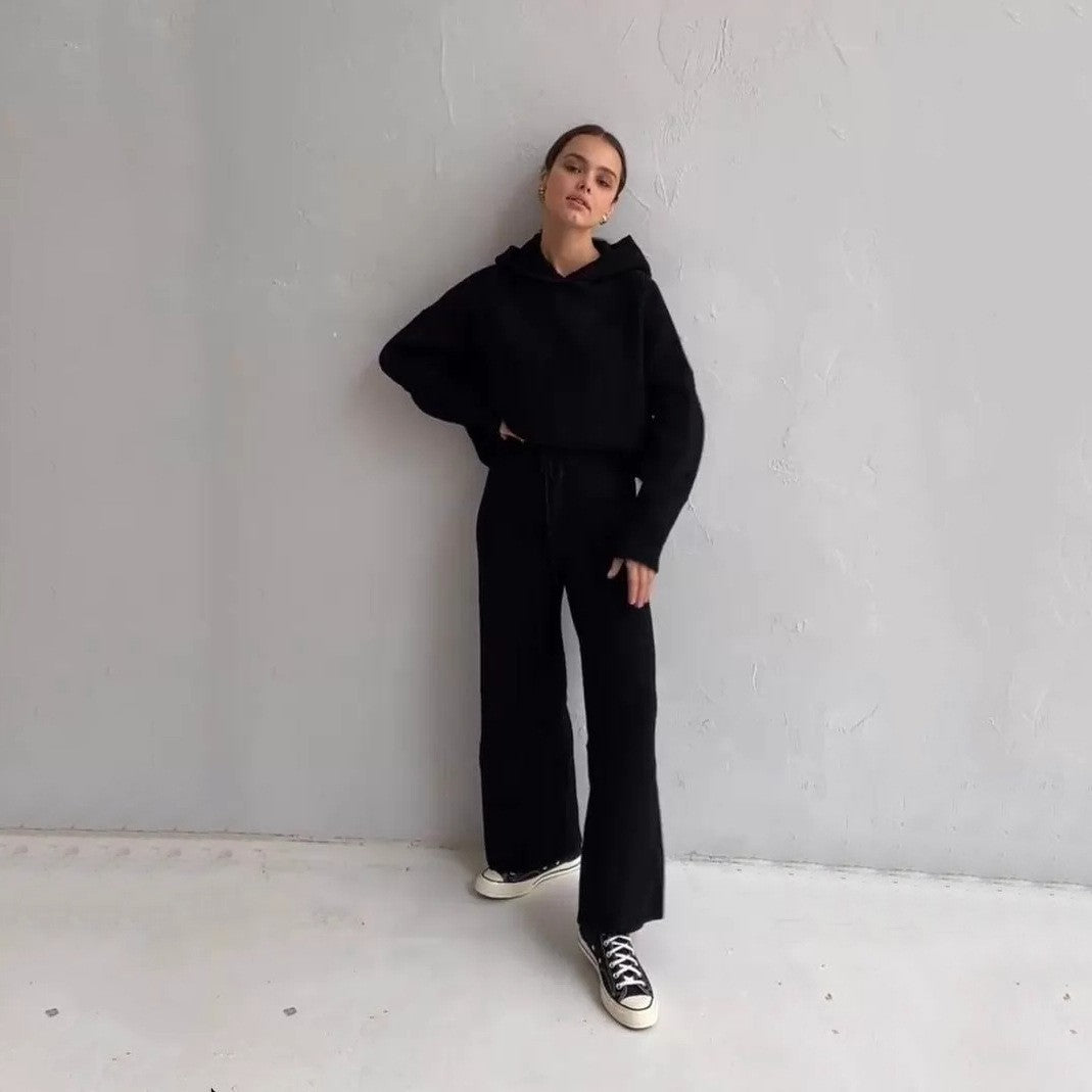 Casual knitted set for women with oversized hoodie and wide pants Lune London