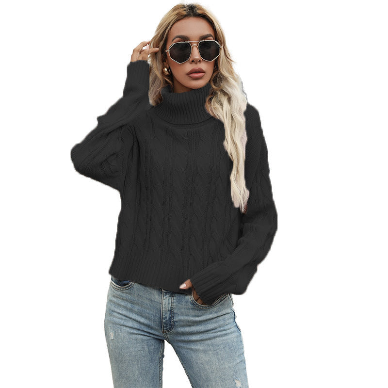 Ladies chunky knit turtleneck sweater with twisted pattern and relaxed fit Lune London